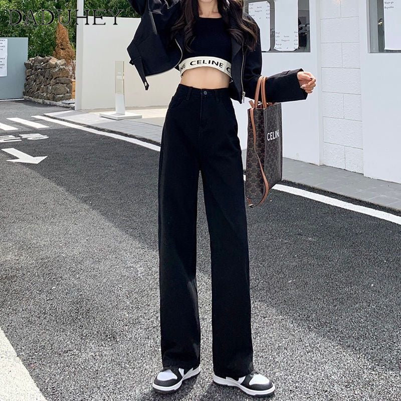DADUHEY High-Waist Straight Wide-Leg Mop Jeans Women
