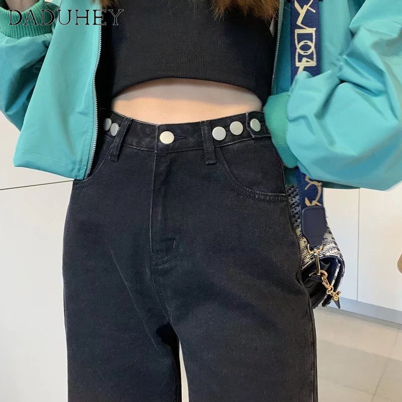 DADUHEY High-Waist Straight Wide-Leg Mop Jeans Women