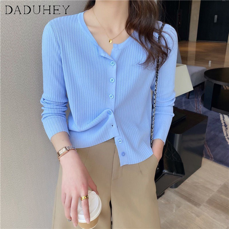 DADUHEY V-Neck Thin Knitted Cardigan Women | Long Sleeve