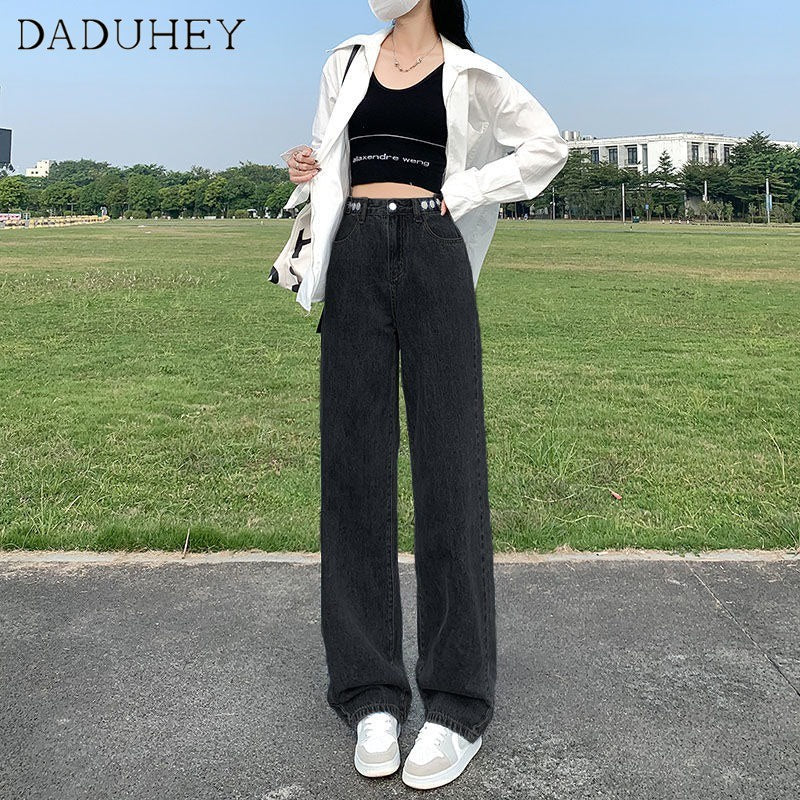 DADUHEY High-Waist Straight Wide-Leg Mop Jeans Women