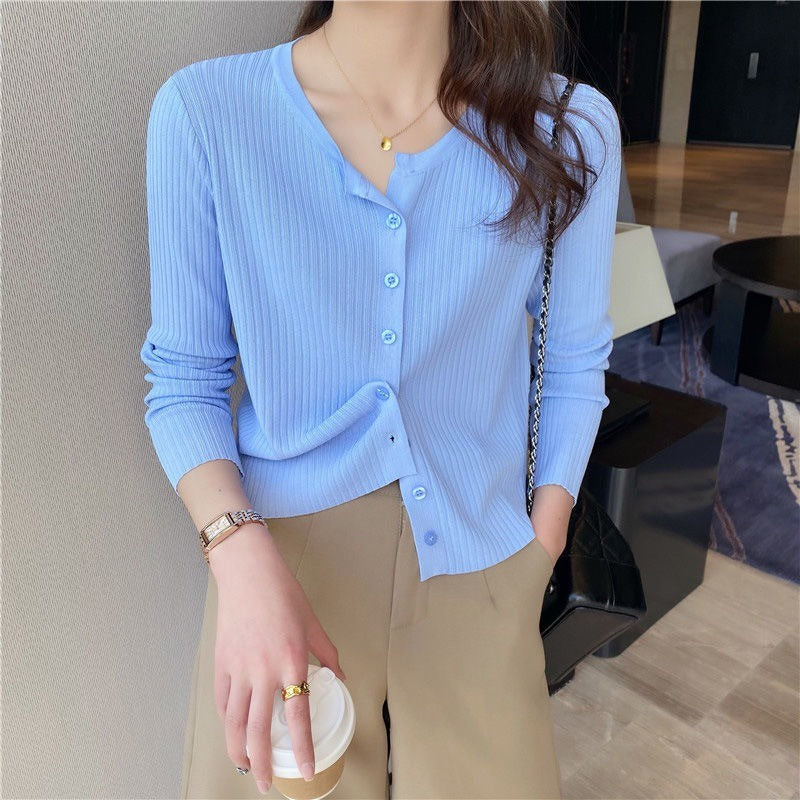 DADUHEY V-Neck Thin Knitted Cardigan Women | Long Sleeve