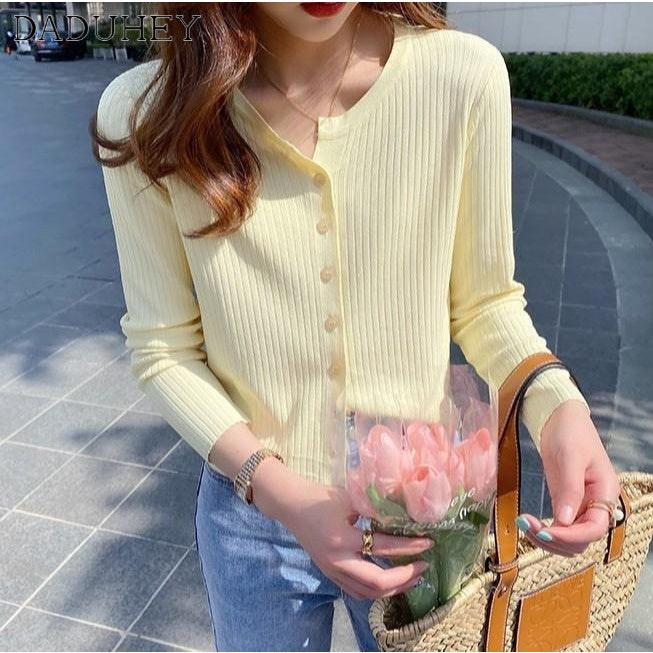 DADUHEY V-Neck Thin Knitted Cardigan Women | Long Sleeve