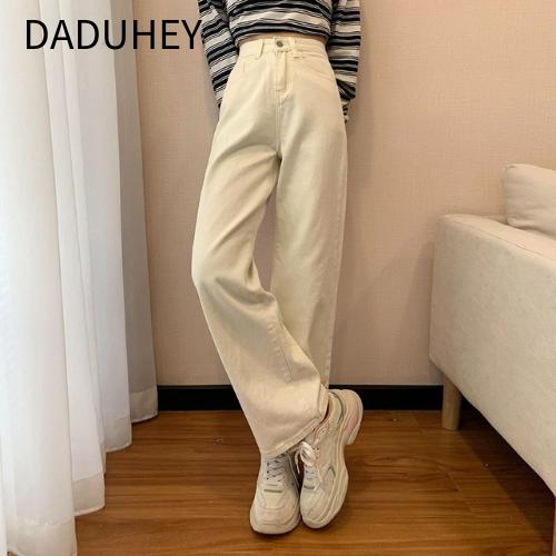 Daduhey Retro Loose Straight Jeans Damen Schlankmachende Fashion Vielseitige Weite Bein Freizeit Mop Jeans Katzenhosen Slack Jeans Valabasas