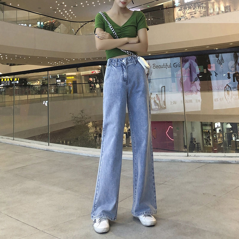 DADUHEY Vintage Wash Wide-Leg Jeans Women | Loose Drape Mopping