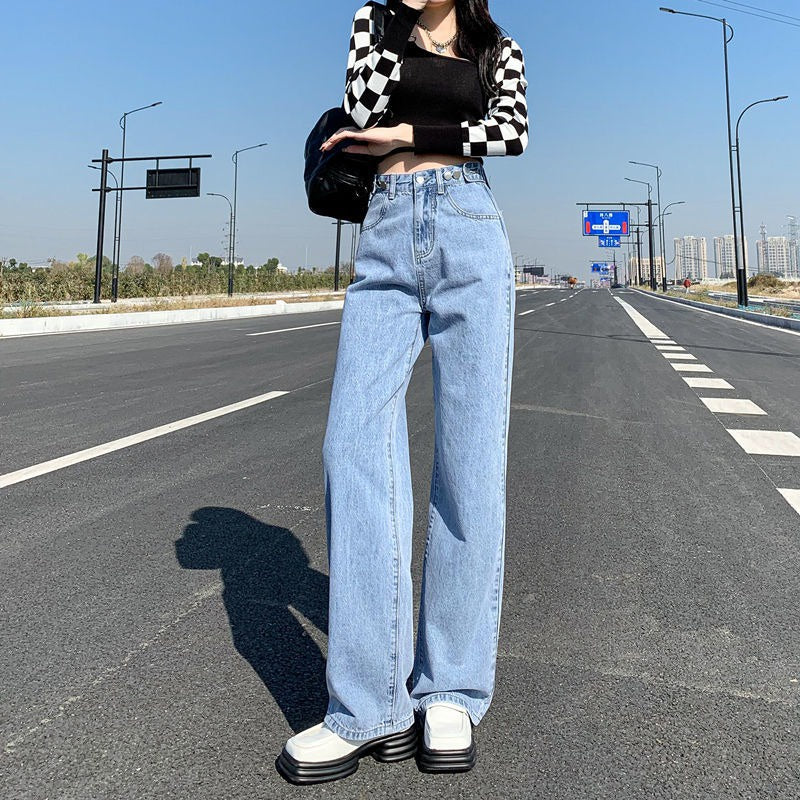 DADUHEY High-Waist Straight Wide-Leg Mop Jeans Women