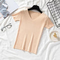 DADUHEY Plus Size Knitted V-Neck Top Women | Slim Short Sleeve