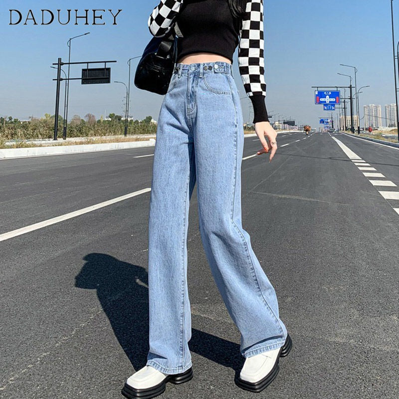 DADUHEY High-Waist Straight Wide-Leg Mop Jeans Women