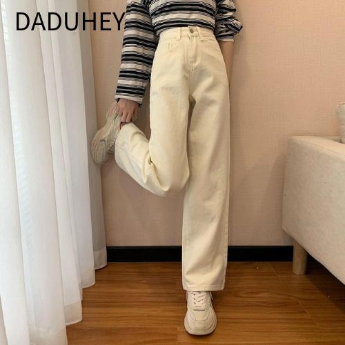 Daduhey Retro Loose Straight Jeans Damen Schlankmachende Fashion Vielseitige Weite Bein Freizeit Mop Jeans Katzenhosen Slack Jeans Valabasas