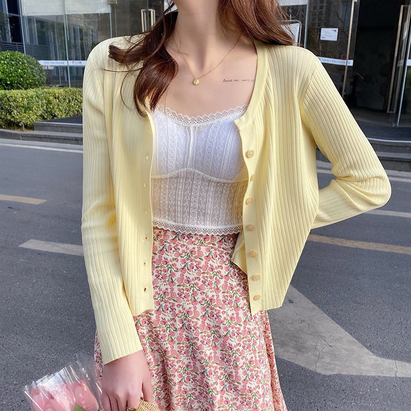 DADUHEY V-Neck Thin Knitted Cardigan Women | Long Sleeve