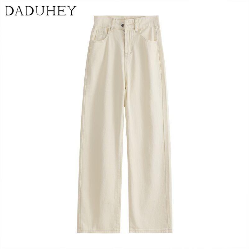 Daduhey Retro Loose Straight Jeans Damen Schlankmachende Fashion Vielseitige Weite Bein Freizeit Mop Jeans Katzenhosen Slack Jeans Valabasas