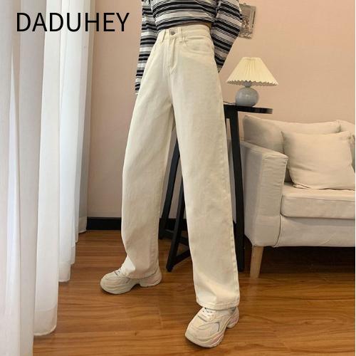 Daduhey Retro Loose Straight Jeans Damen Schlankmachende Fashion Vielseitige Weite Bein Freizeit Mop Jeans Katzenhosen Slack Jeans Valabasas
