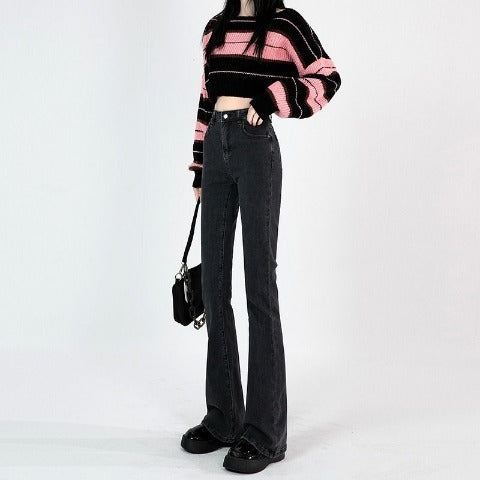 DADUHEY High-Waist Straight Wide-Leg Mop Jeans Women