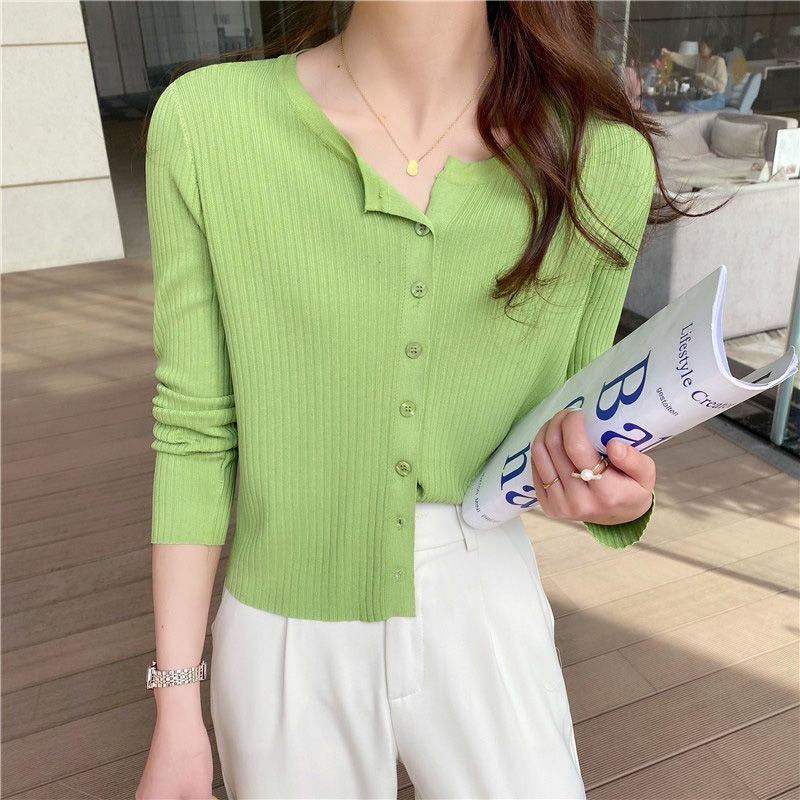 DADUHEY V-Neck Thin Knitted Cardigan Women | Long Sleeve