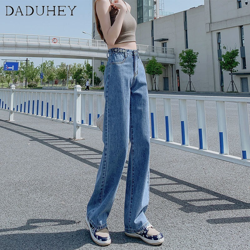 DADUHEY High-Waist Straight Wide-Leg Mop Jeans Women