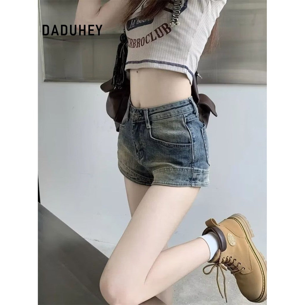 DADUHEY Retro Washed A-Line Denim Shorts Women | 504