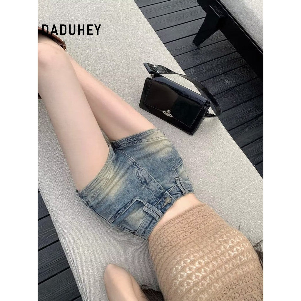 DADUHEY Retro Washed A-Line Denim Shorts Women | 504