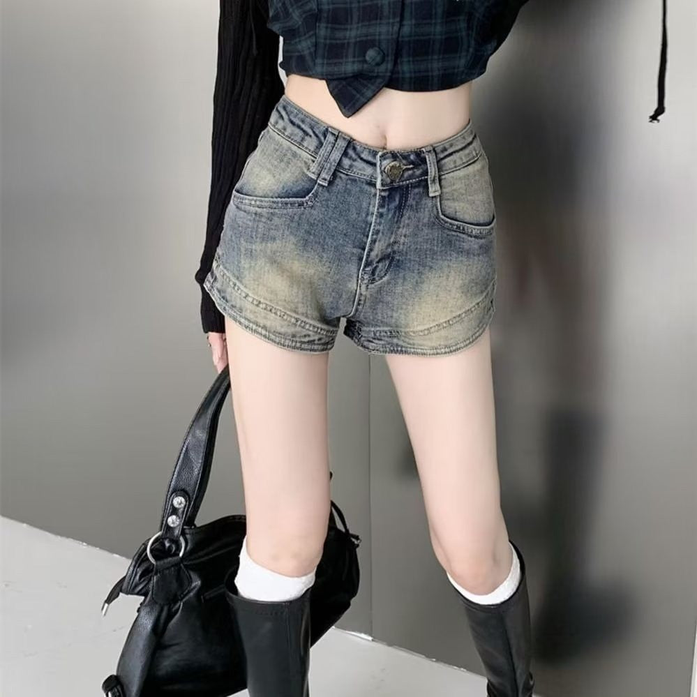 DADUHEY Retro Washed A-Line Denim Shorts Women | 504