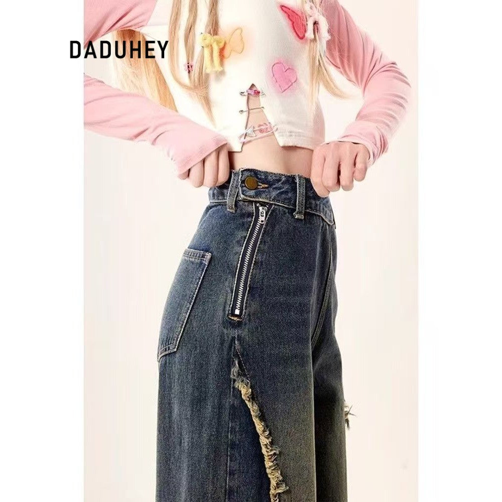 DADUHEY Vintage Butterfly Patch Wide-Leg Jeans Women | Frayed