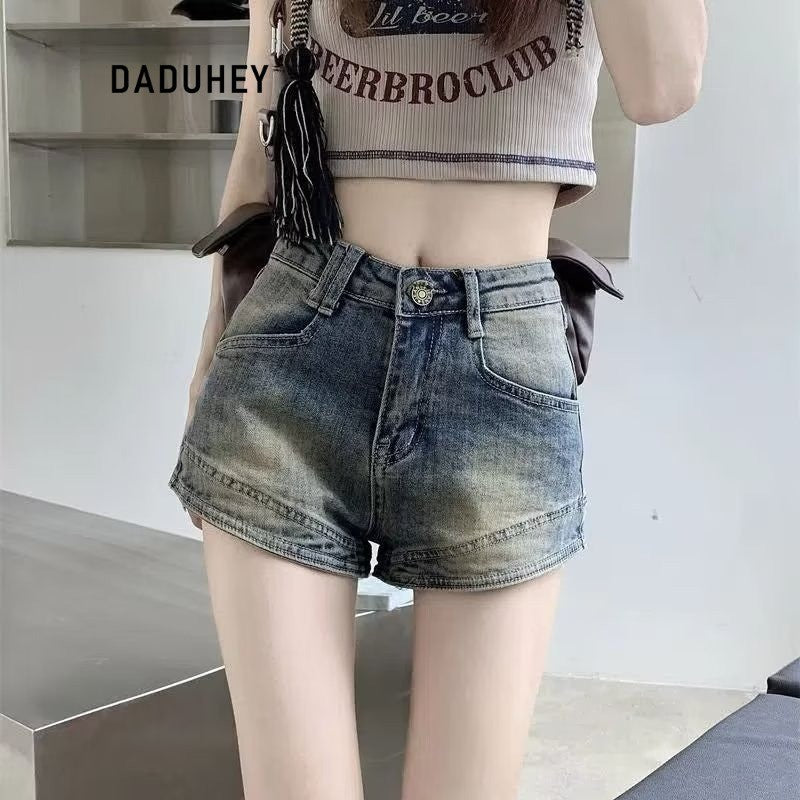 DADUHEY Retro Washed A-Line Denim Shorts Women | 504