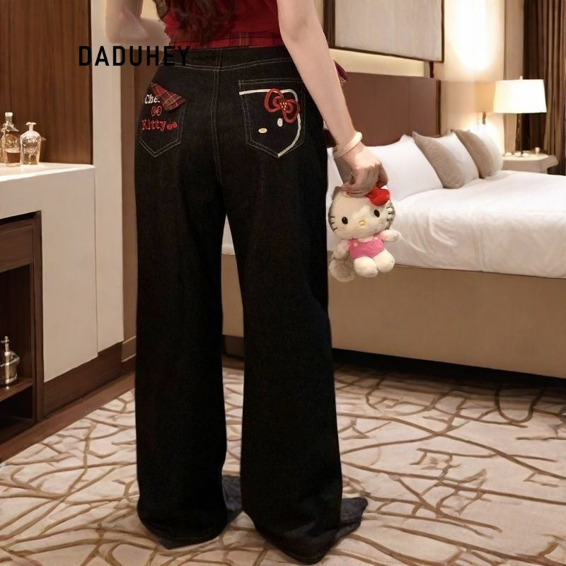 DADUHEY Embroidered Straight Jeans Women | High-Waist Slim