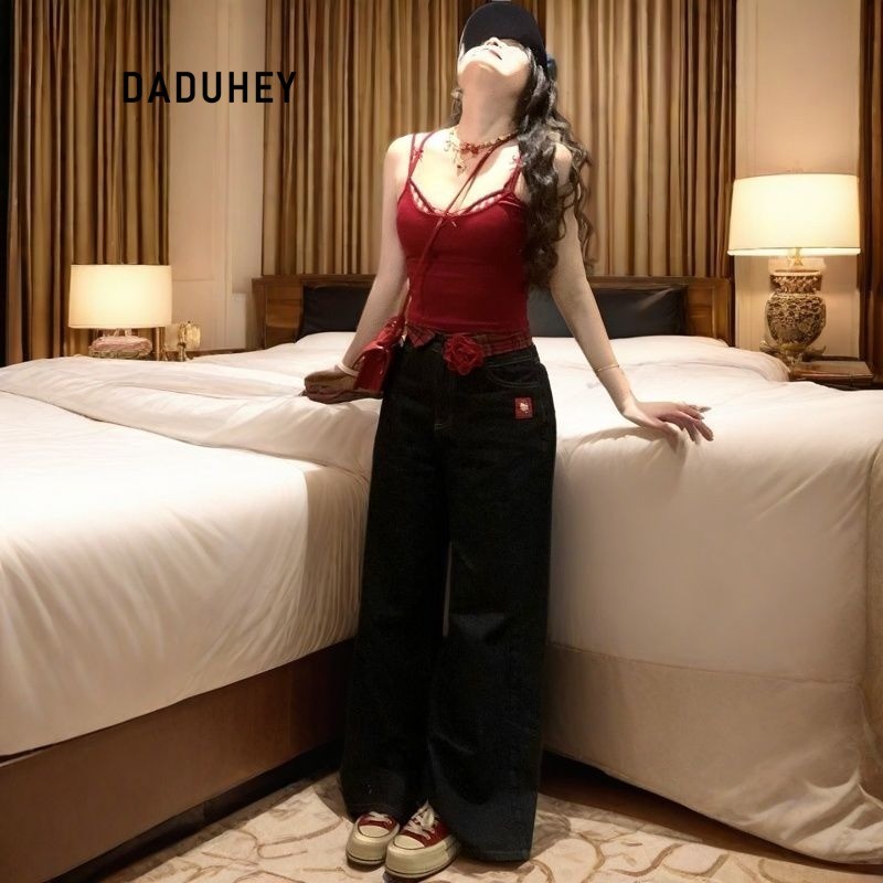 DADUHEY Embroidered Straight Jeans Women | High-Waist Slim