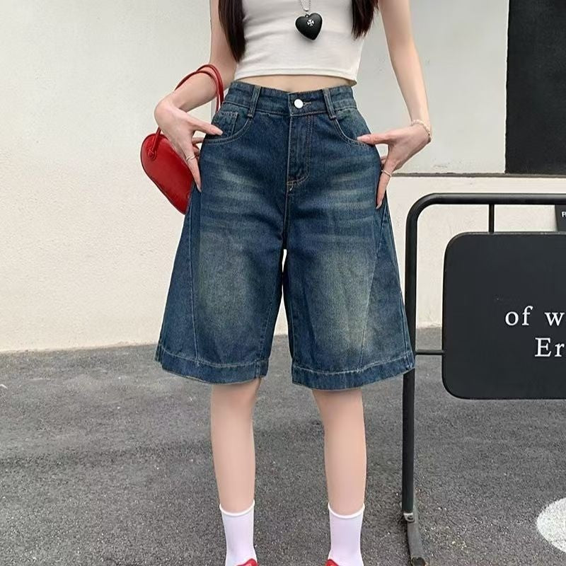 DADUHEY Wide-Leg High-Waist Denim Shorts Women | Retro
