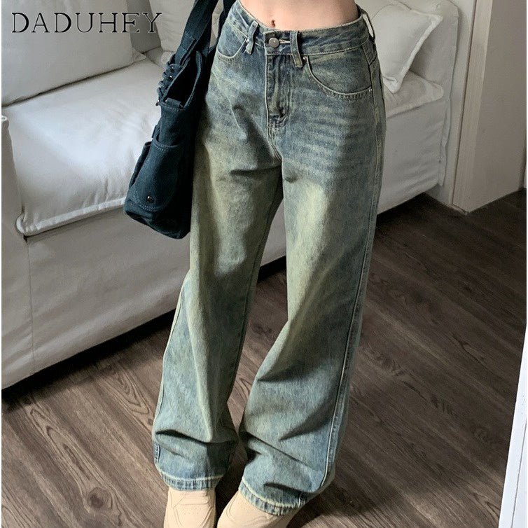 DADUHEY Vintage Blue High-Waist Straight Jeans Women | Retro