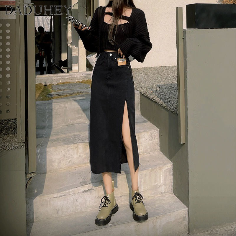 DADUHEY Korean Split Denim Skirt Women | High-Waist | 1025