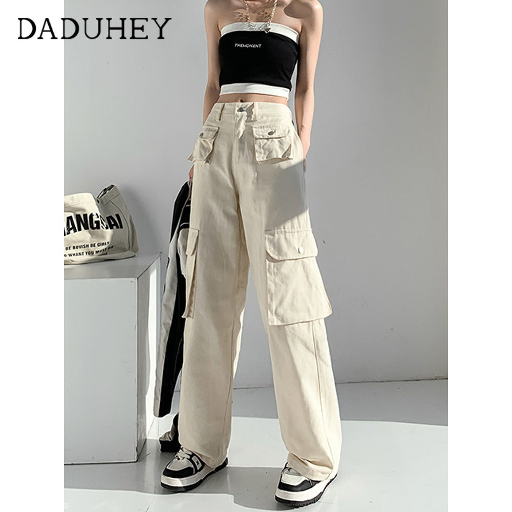 DADUHEY Cargo Wide-Leg Jeans Women | Multi-Pocket Retro