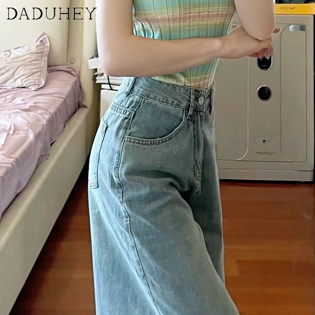 DADUHEY Vintage Wash Wide-Leg Jeans Women | Loose Drape Mopping
