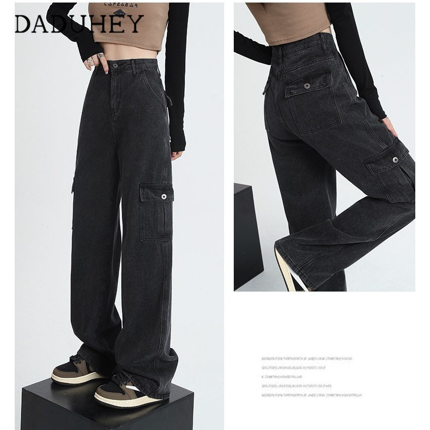 DADUHEY Cargo Wide-Leg Jeans Women | Multi-Pocket Retro