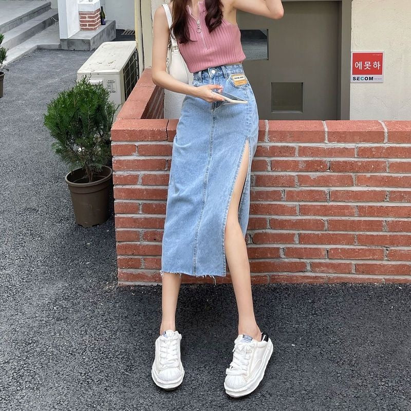 DADUHEY Korean Split Denim Skirt Women | High-Waist | 1025