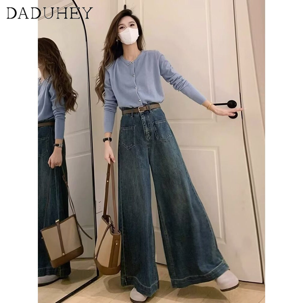 DADUHEY Vintage Wash Wide-Leg Jeans Women | Loose Drape Mopping