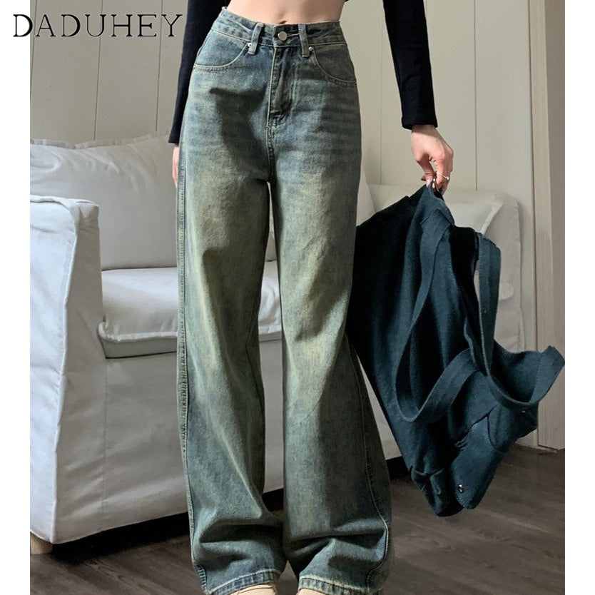 DADUHEY Vintage Blue High-Waist Straight Jeans Women | Retro