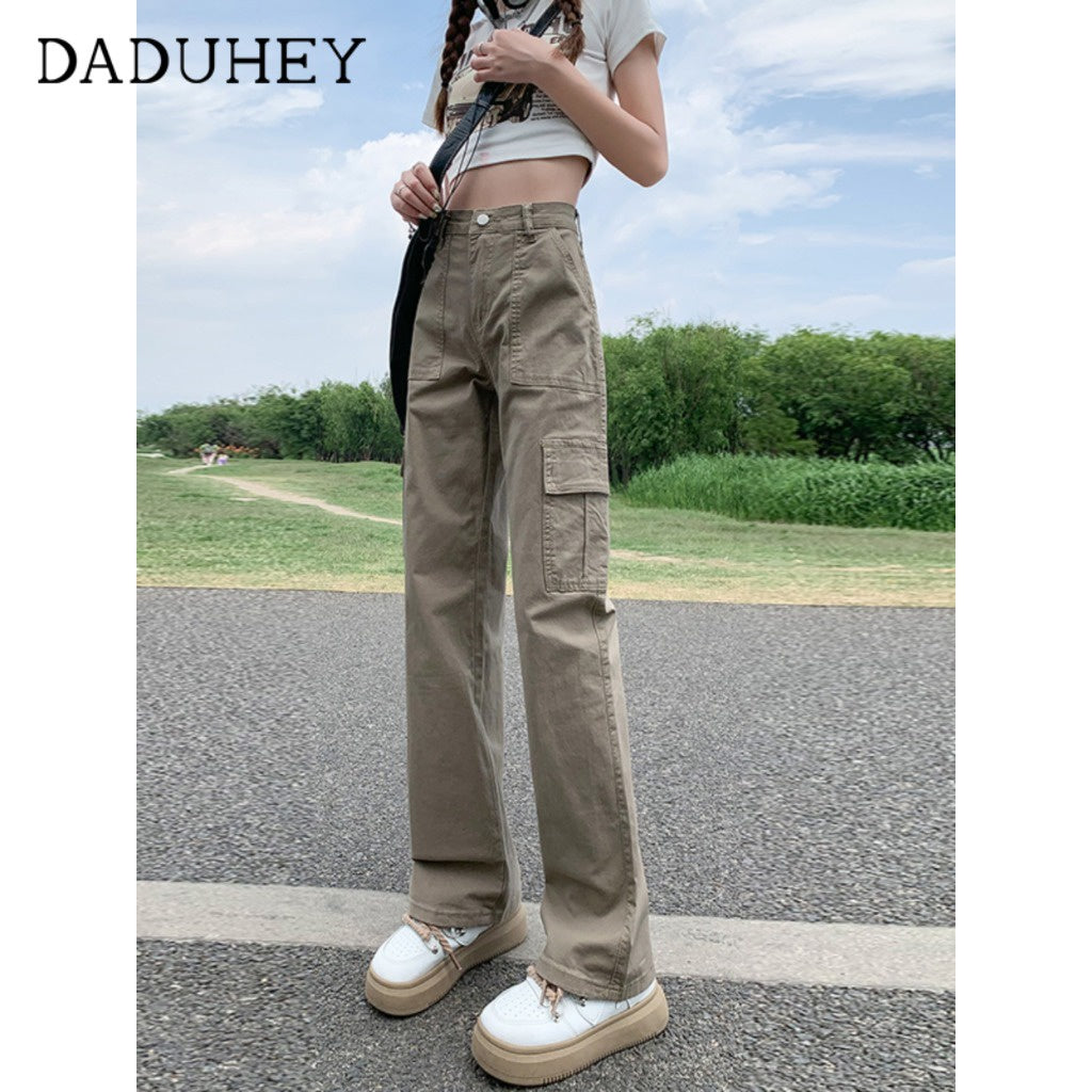 DADUHEY Cargo Wide-Leg Jeans Women | Multi-Pocket Retro