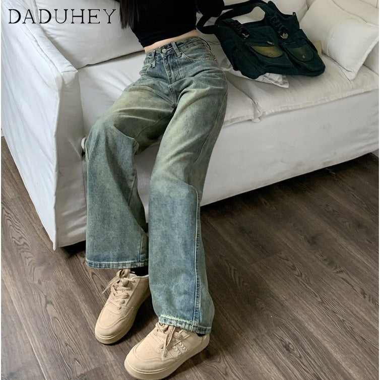 DADUHEY Vintage Blue High-Waist Straight Jeans Women | Retro