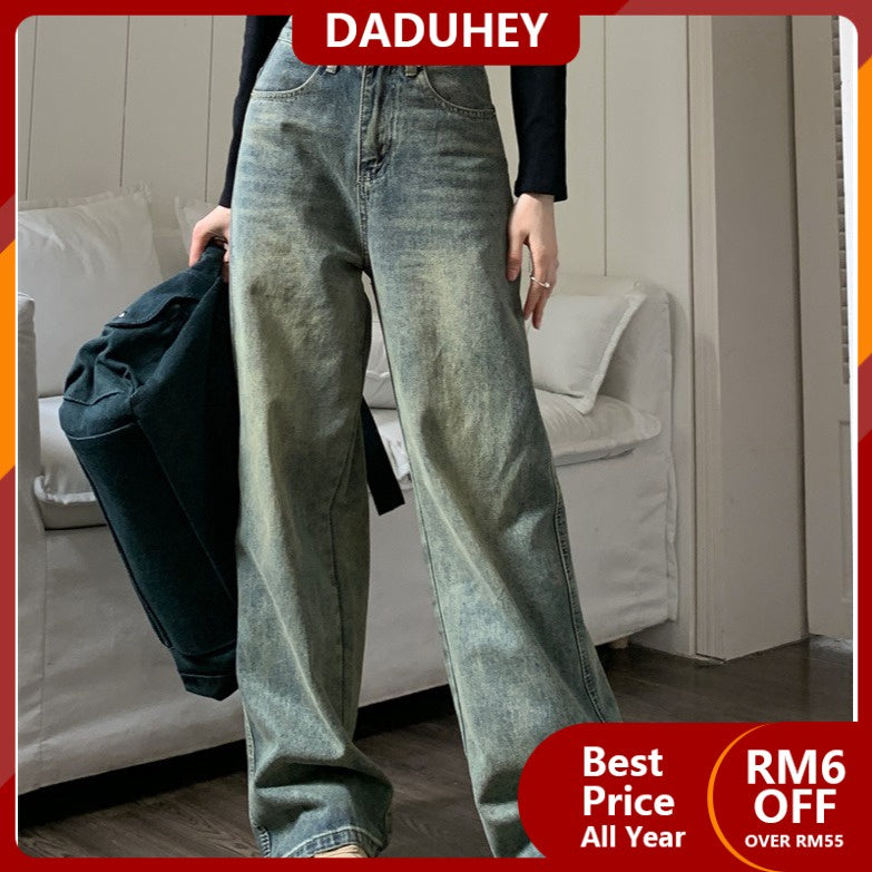 DADUHEY Vintage Blue High-Waist Straight Jeans Women | Retro