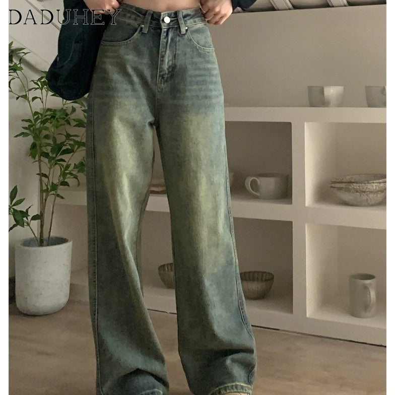 DADUHEY Vintage Blue High-Waist Straight Jeans Women | Retro