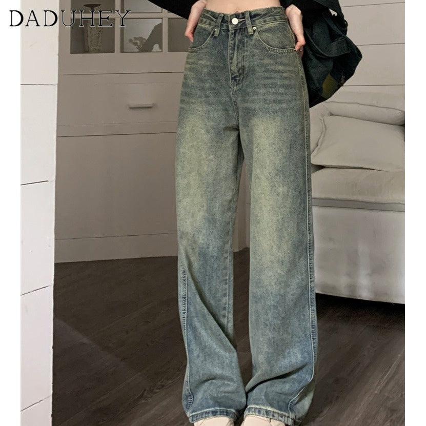 DADUHEY Vintage Blue High-Waist Straight Jeans Women | Retro