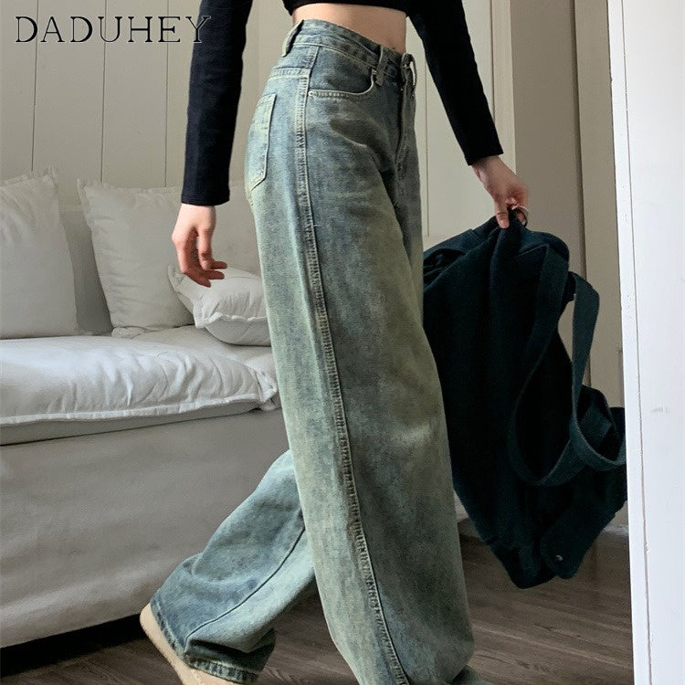 DADUHEY Vintage Blue High-Waist Straight Jeans Women | Retro