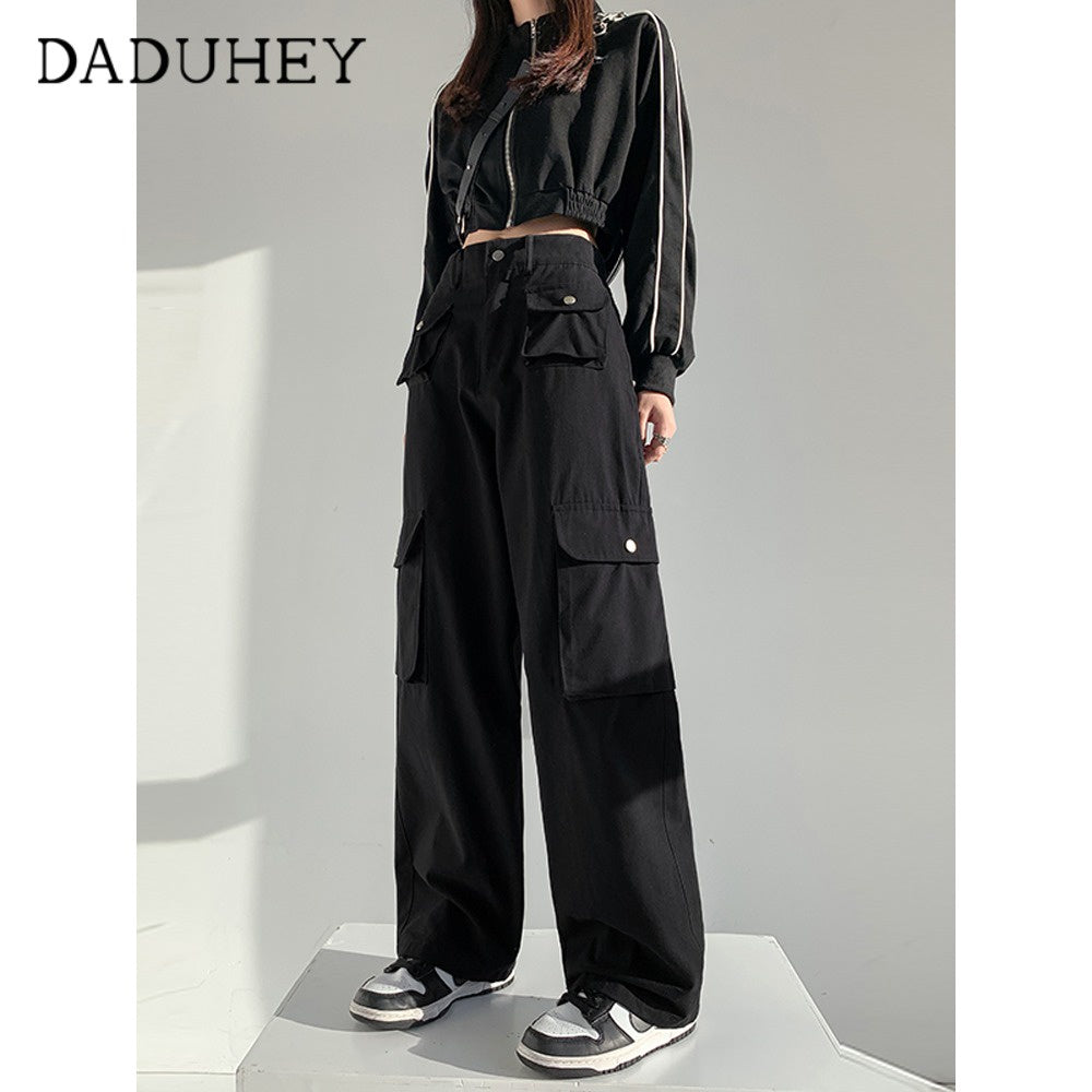 DADUHEY Cargo Wide-Leg Jeans Women | Multi-Pocket Retro