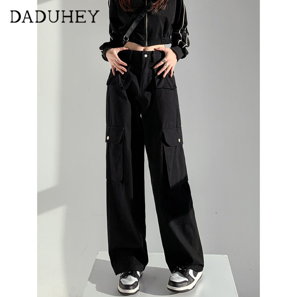 DADUHEY Cargo Wide-Leg Jeans Women | Multi-Pocket Retro