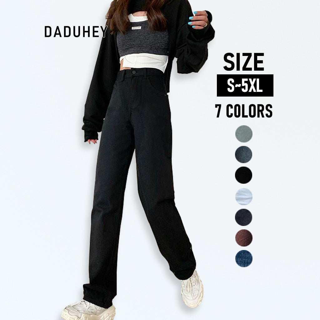 Daduhey Denim Wide Leg High Waist Mopping Straight Long Jeans Pants
