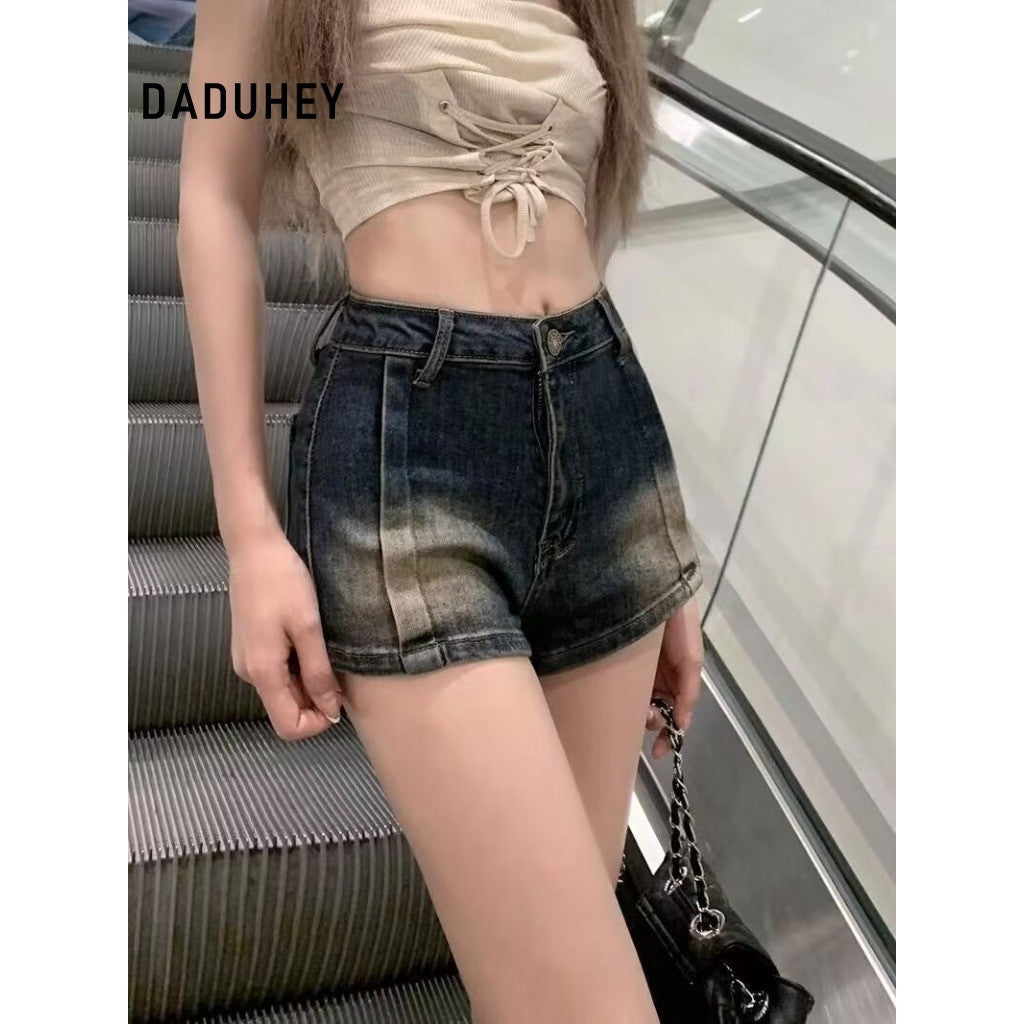 DADUHEY Distressed Cropped Denim Shorts Women | Retro Blue