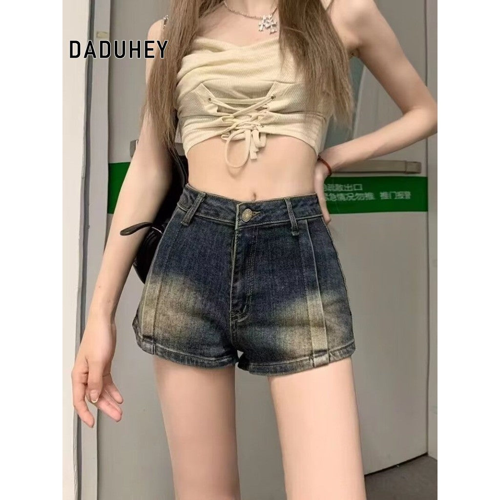 DADUHEY Distressed Cropped Denim Shorts Women | Retro Blue
