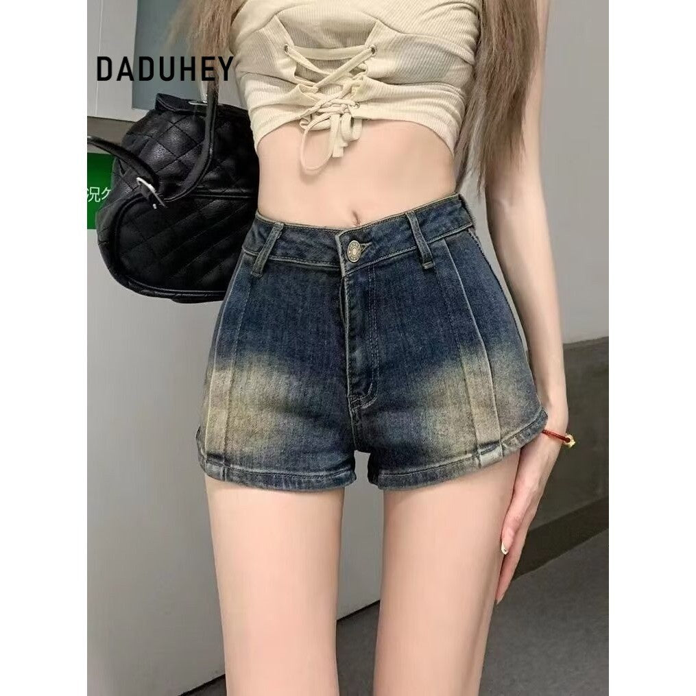 DADUHEY Distressed Cropped Denim Shorts Women | Retro Blue