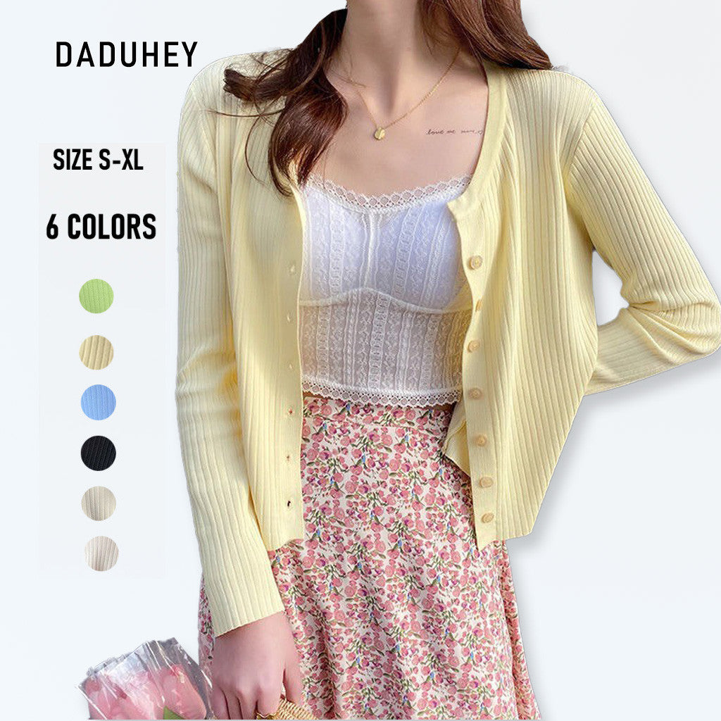 DADUHEY V-Neck Thin Knitted Cardigan Women | Long Sleeve