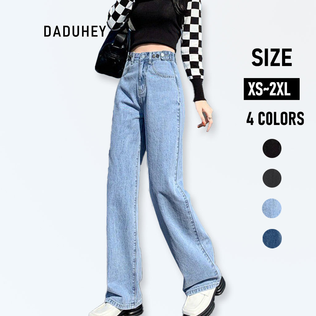 DADUHEY High-Waist Straight Wide-Leg Mop Jeans Women