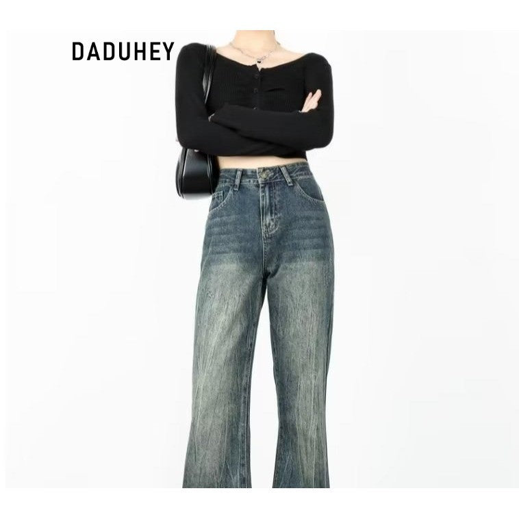 DADUHEY Straight Loose Wide-Leg Mop Jeans Women | 810