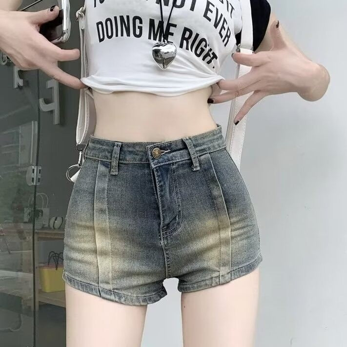 DADUHEY Distressed Cropped Denim Shorts Women | Retro Blue